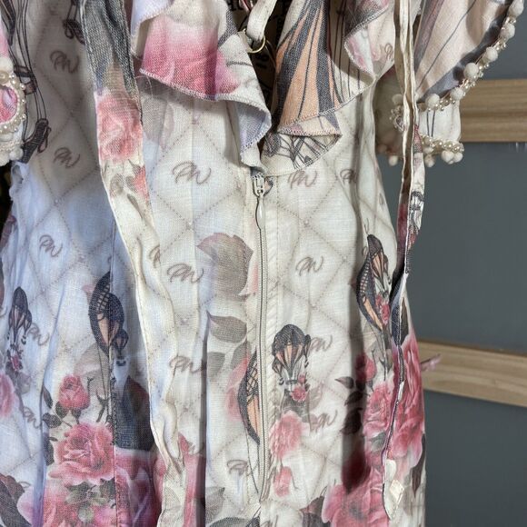 Perfect Way Floral Romantic Mini Dress Elegant W/Pearly Beads Woman Size M - Picture 10 of 12